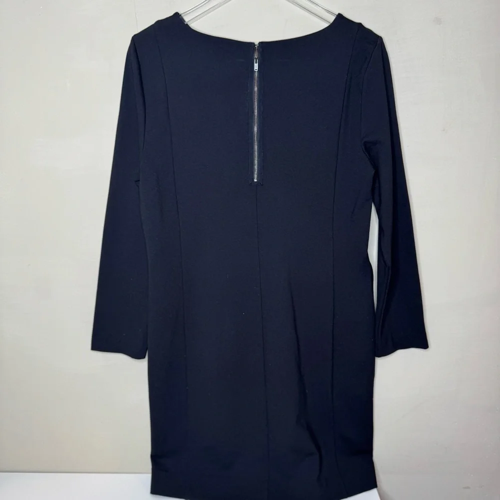 J.CREW Dress Long Sleeve Zip-Up Ponte Sheath Black size L - Picture 3 of 7